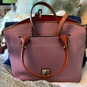 Dooney & Bourke Purple and Brown Satchel with Gold Accents